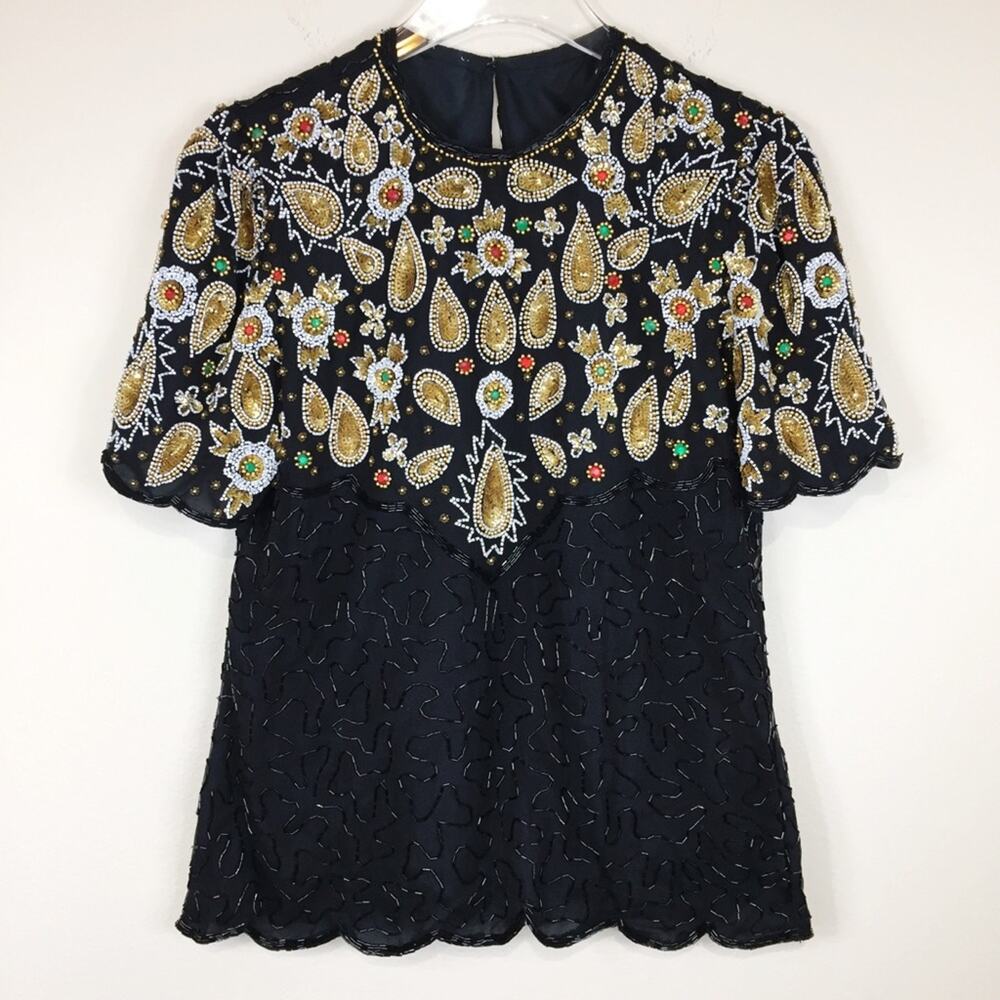 Vintage | Laurence Kazar | Silk Beaded Top Sz M